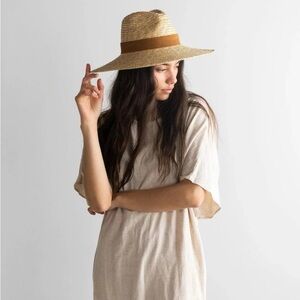 GIGI PIP Isla Straw Fedora Hat Brown Suede Band Boho Western Like New